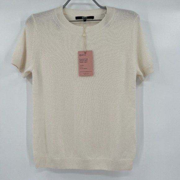 Quince Tops - Quince Women’s Ivory Mongolian Cashmere Sweater Tee Short Sleeve sz M NWT Soft